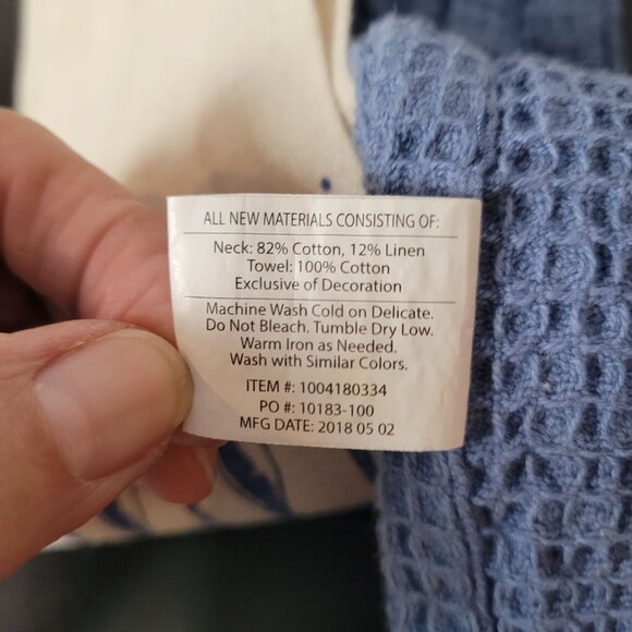 Life Is Better At The Lake Blue & Cream Cotton & Linen Kitchen Towel By DEMDACO - Picture 7 of 8